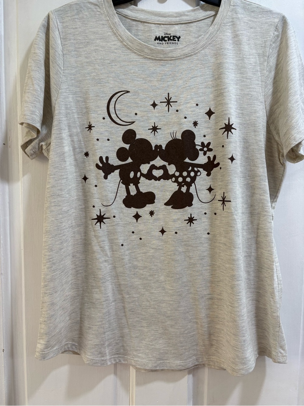 Disney Light Gray Tee with Dark Brown Mickey & Minnie Graphic